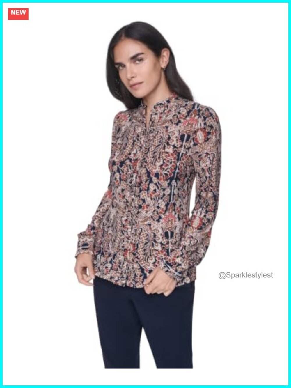Long Sleeve Button Up Ruffle Placket Blouse